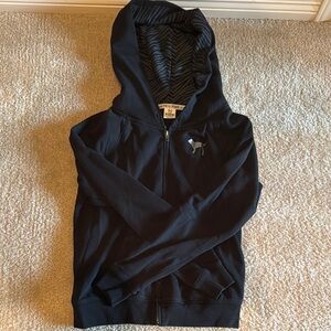 Victoria Secret Black Zip-Up Hoodie with Dog Logo